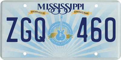 MS license plate ZGQ460