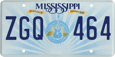 MS license plate ZGQ464