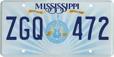 MS license plate ZGQ472