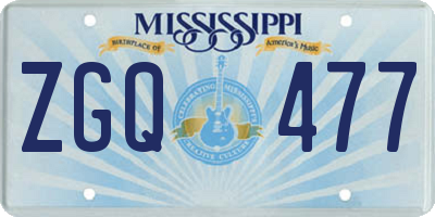 MS license plate ZGQ477