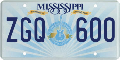 MS license plate ZGQ600