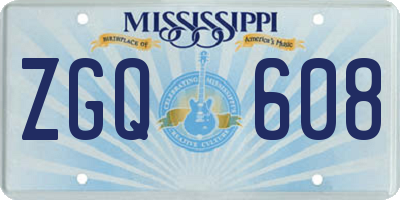 MS license plate ZGQ608