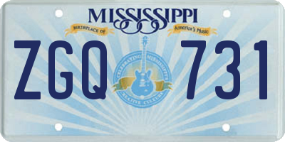 MS license plate ZGQ731