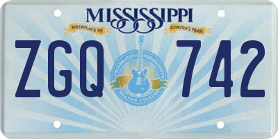 MS license plate ZGQ742
