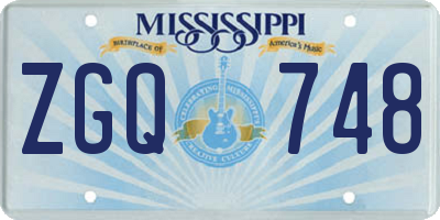 MS license plate ZGQ748