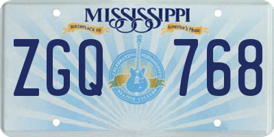 MS license plate ZGQ768