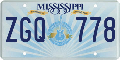 MS license plate ZGQ778