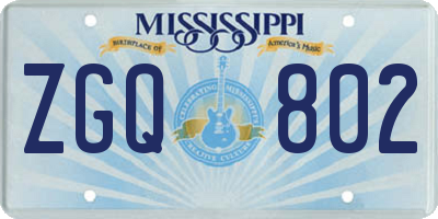 MS license plate ZGQ802
