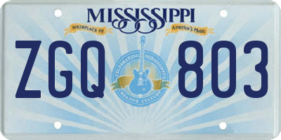 MS license plate ZGQ803