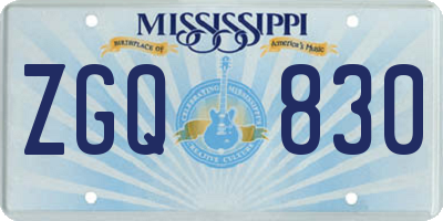 MS license plate ZGQ830