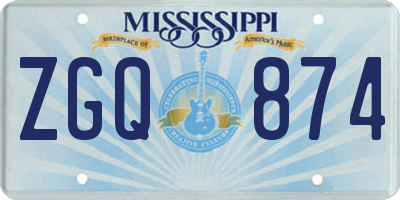 MS license plate ZGQ874