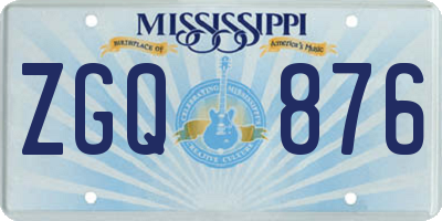 MS license plate ZGQ876