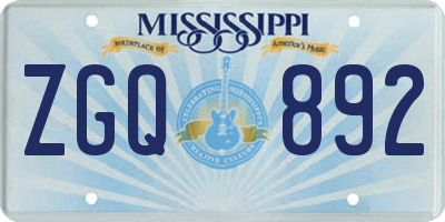 MS license plate ZGQ892