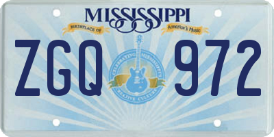 MS license plate ZGQ972