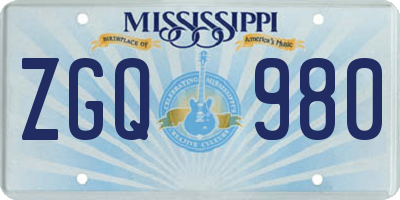 MS license plate ZGQ980