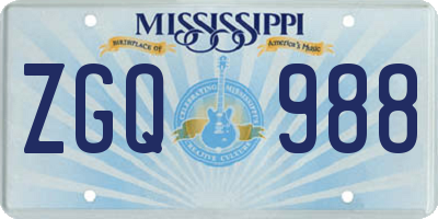 MS license plate ZGQ988