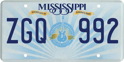 MS license plate ZGQ992