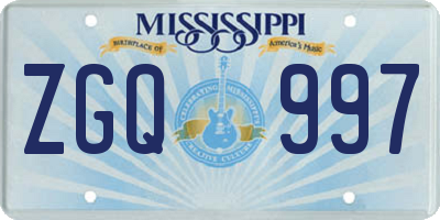 MS license plate ZGQ997