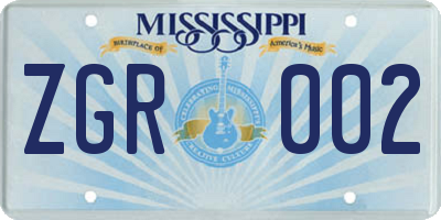 MS license plate ZGR002