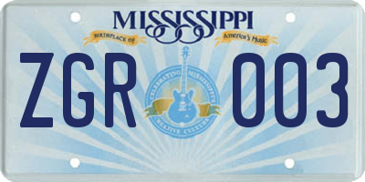 MS license plate ZGR003
