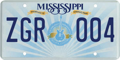 MS license plate ZGR004