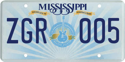 MS license plate ZGR005