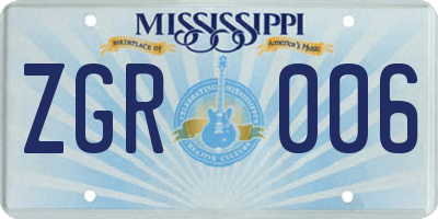 MS license plate ZGR006