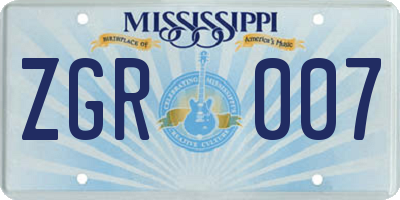 MS license plate ZGR007