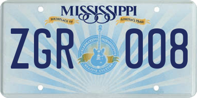 MS license plate ZGR008