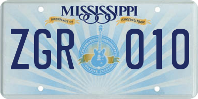 MS license plate ZGR010