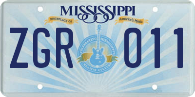 MS license plate ZGR011