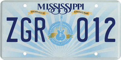 MS license plate ZGR012