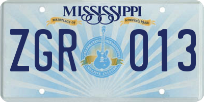 MS license plate ZGR013
