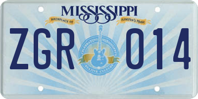 MS license plate ZGR014