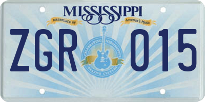 MS license plate ZGR015