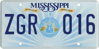 MS license plate ZGR016
