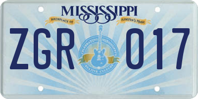 MS license plate ZGR017