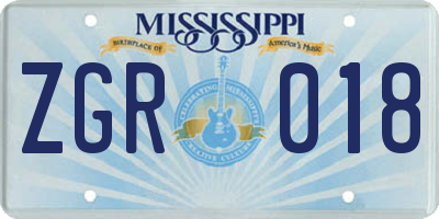 MS license plate ZGR018