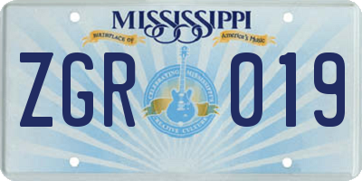 MS license plate ZGR019