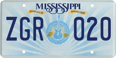 MS license plate ZGR020