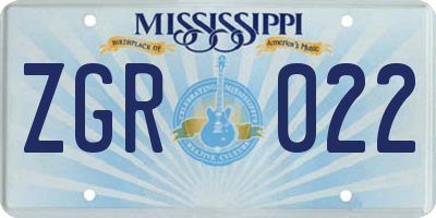 MS license plate ZGR022