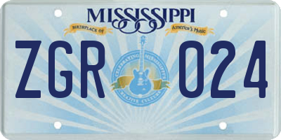 MS license plate ZGR024
