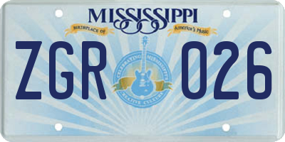 MS license plate ZGR026
