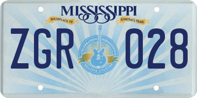 MS license plate ZGR028