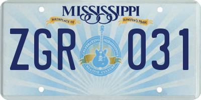 MS license plate ZGR031