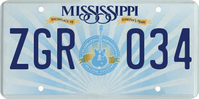 MS license plate ZGR034