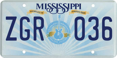 MS license plate ZGR036