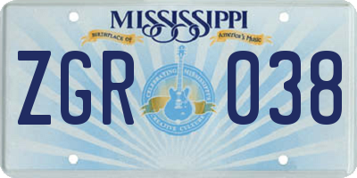 MS license plate ZGR038