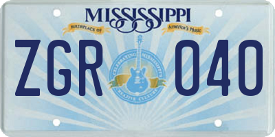 MS license plate ZGR040