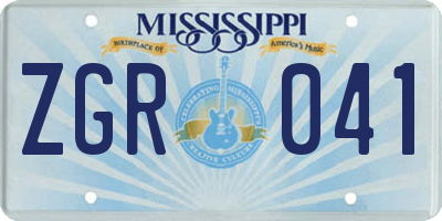 MS license plate ZGR041